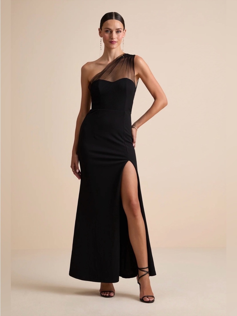 Lulus Brayla NWT size Small Black One-Shoulder Mermaid Maxi Dress Formal Gown